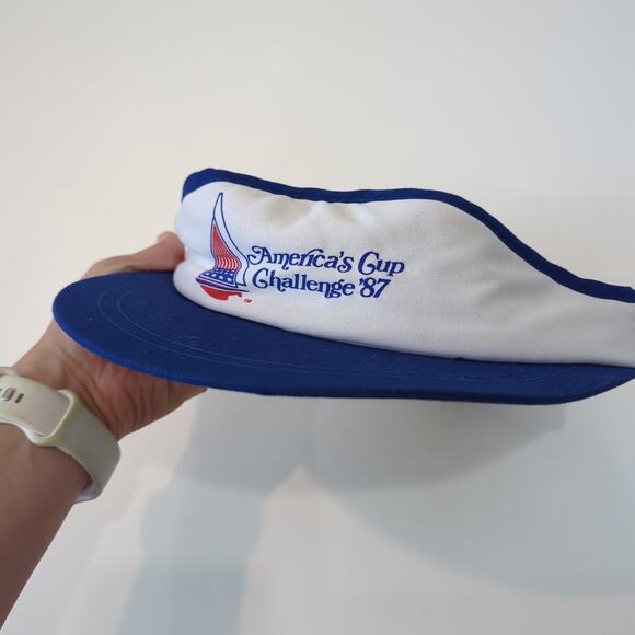 Vintage America's Cup Challenge 1987 Visor Hat White Blue Unisex Adult Sailing - Picture 3 of 7